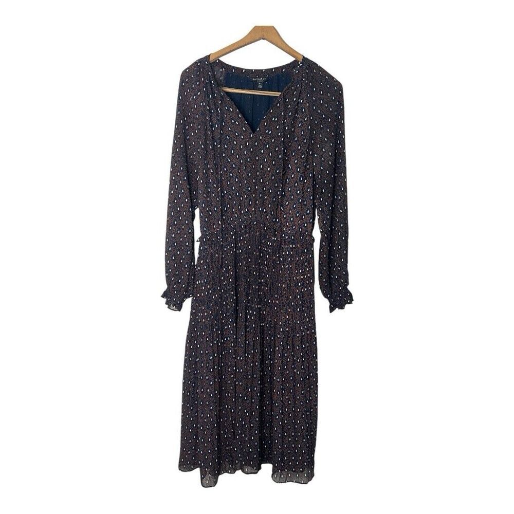 Current Air Los Angeles Pleated Petra MIDI Dress Ruffles Long Sleeve Size M